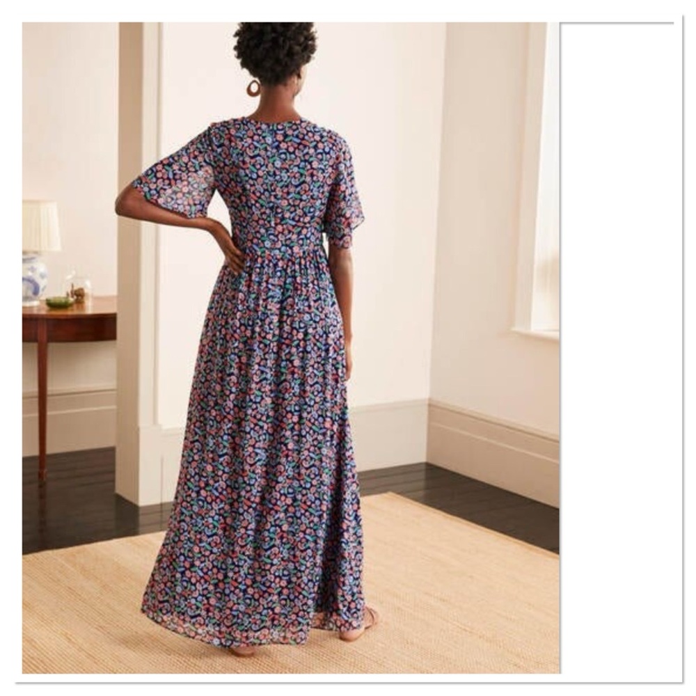 Boden Veronica Maxi Dress French Navy Trailing Posy Red Size 6 - Picture 7 of 13